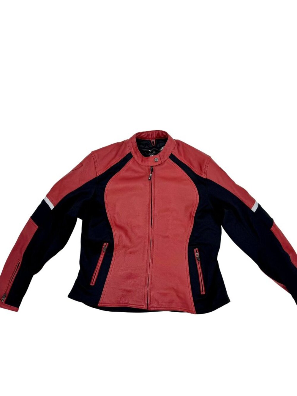 Moto Girl Fiona Red & Black Leather Moto Jacket, Size 2XL
